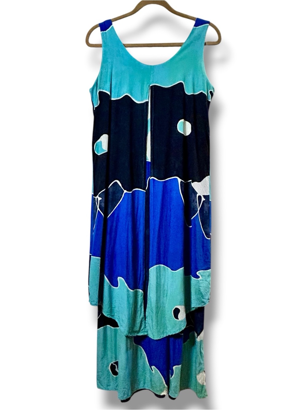 Sunset Mirage Turquoise Blues Handmade Ocean Inspo Assymetrical Art Maxi Dress L